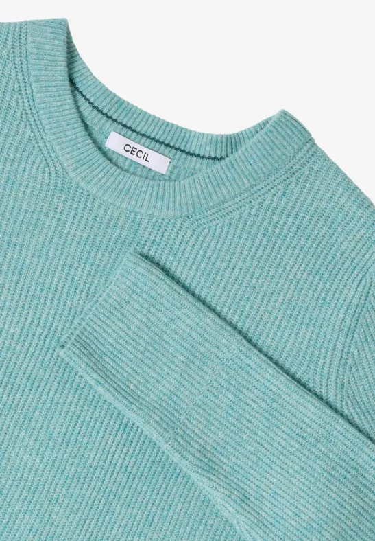 Gerippter Strickpullover mit Rundhalsausschnitt