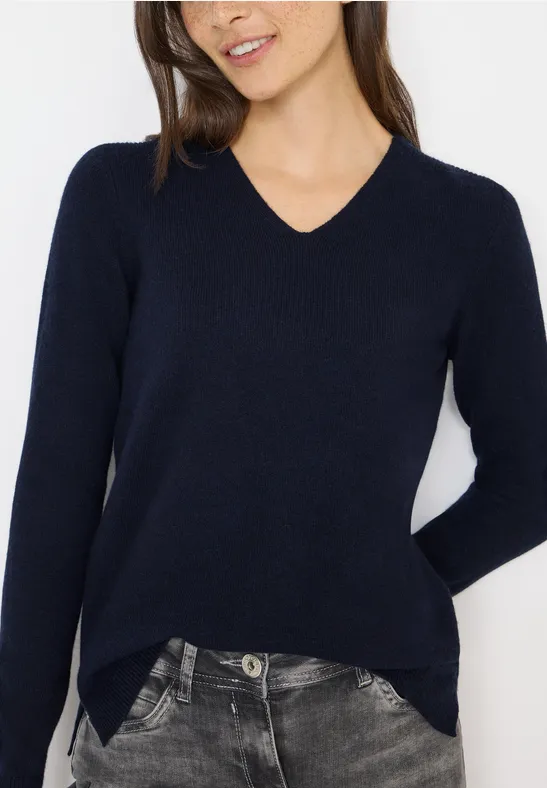 Klassischer V-Ausschnitt Baumwollstrickpullover