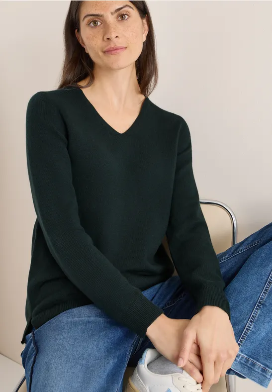 Kuscheliger V-Ausschnitt Pullover aus Baumwollmischung