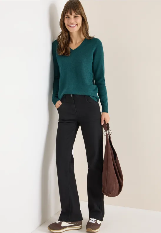 Kuscheliger V-Ausschnitt Pullover aus Baumwollmischung