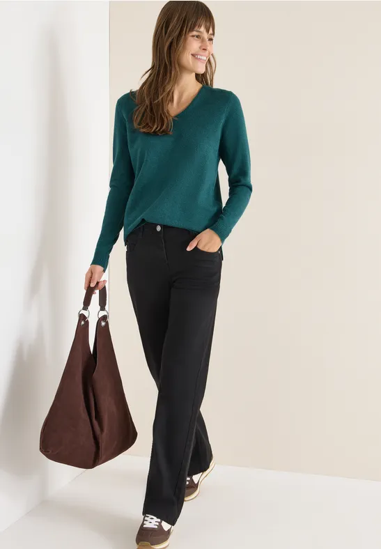Kuscheliger V-Ausschnitt Pullover aus Baumwollmischung