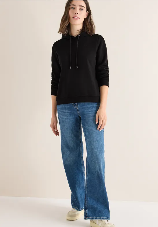 Damen Lässiges Schwarzes Kapuzen-Sweatshirt