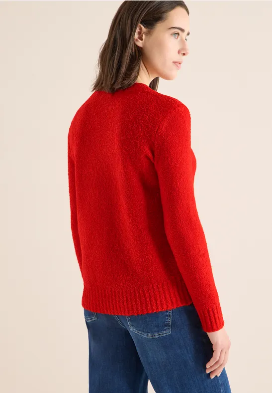 Strukturierter V-Ausschnitt Langarm Pullover