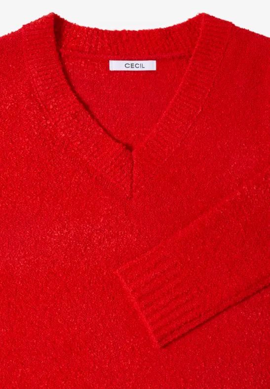 Strukturierter V-Ausschnitt Langarm Pullover