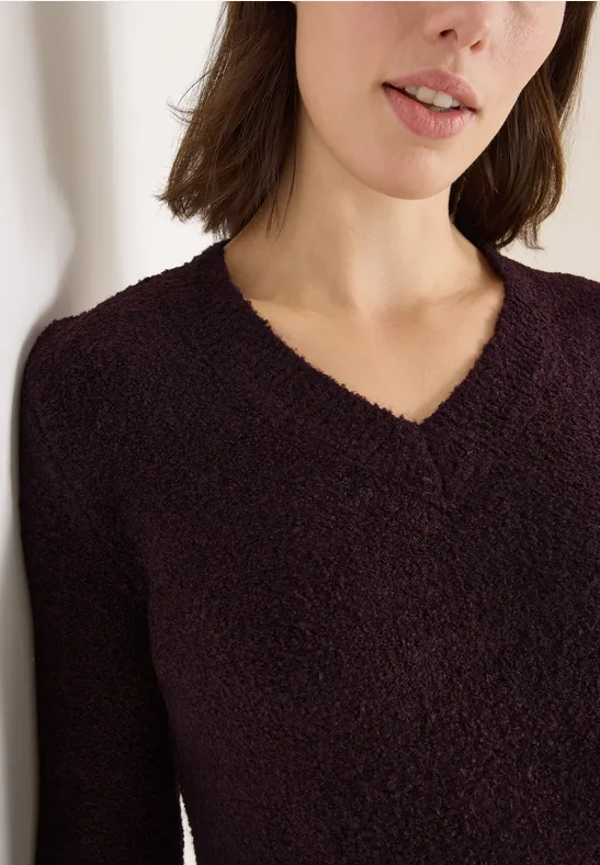 Bouclé Strick V-Ausschnitt Pullover