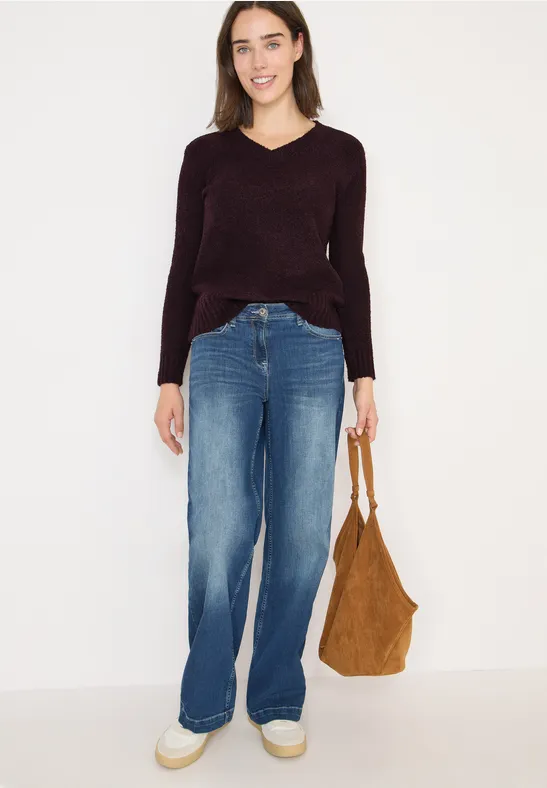 Bouclé Strick V-Ausschnitt Pullover