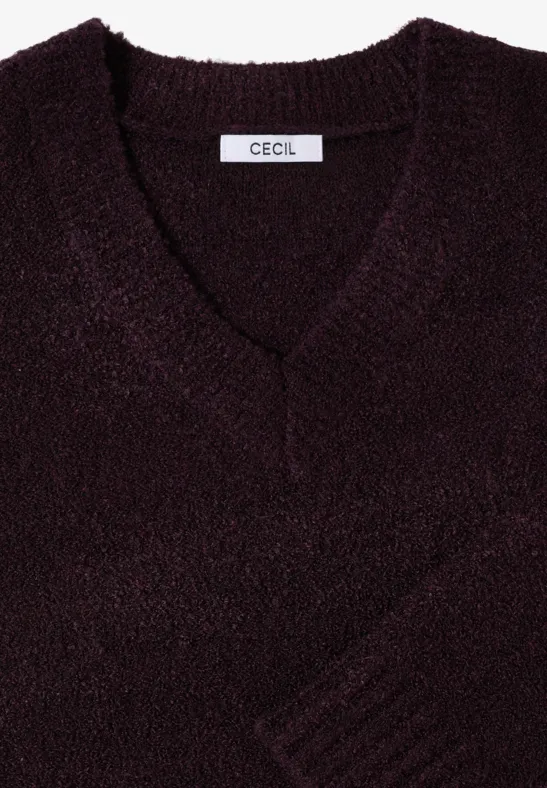 Bouclé Strick V-Ausschnitt Pullover