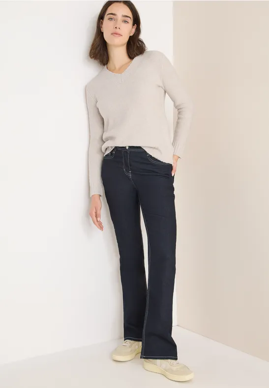 Damen Bouclé V-Ausschnitt Pullover