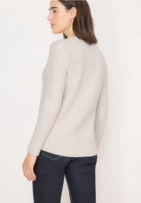 Damen Bouclé V-Ausschnitt Pullover
