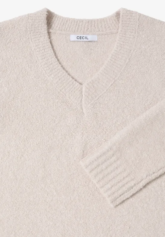 Damen Bouclé V-Ausschnitt Pullover
