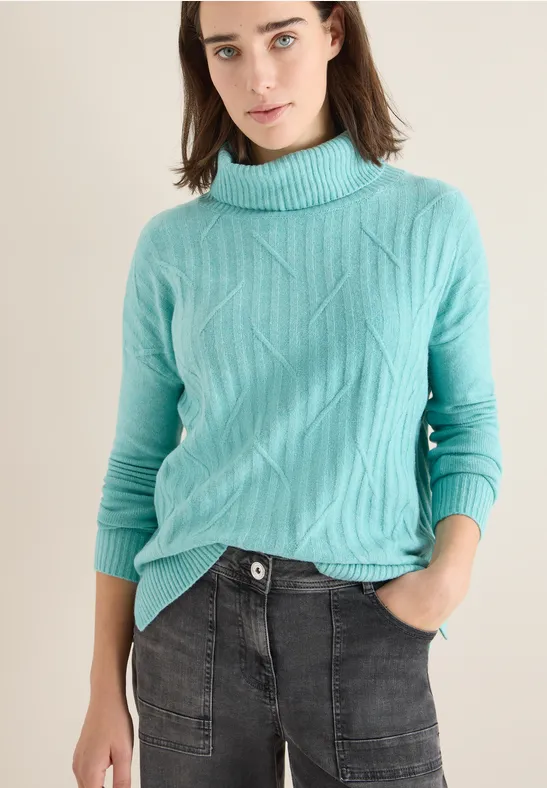 Damen Rollkragen Strickpullover mit Strukturmuster