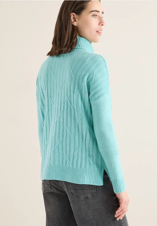Damen Rollkragen Strickpullover mit Strukturmuster