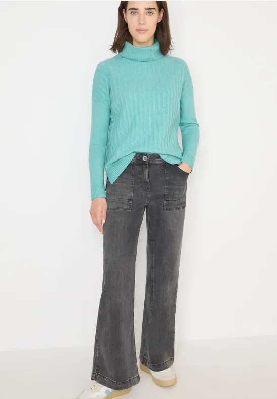 Damen Rollkragen Strickpullover mit Strukturmuster