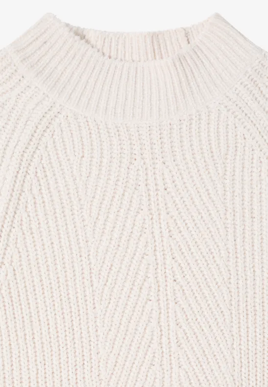 Damen Cremefarbener Chenille Rollkragenpullover