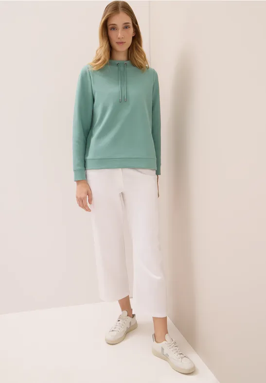 Damen Trichterkragen Sweatshirt mit Kordelzug