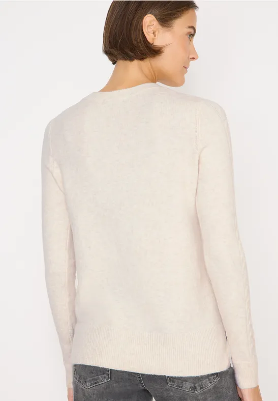 Damen Beige Zopfmuster Ärmel Pullover