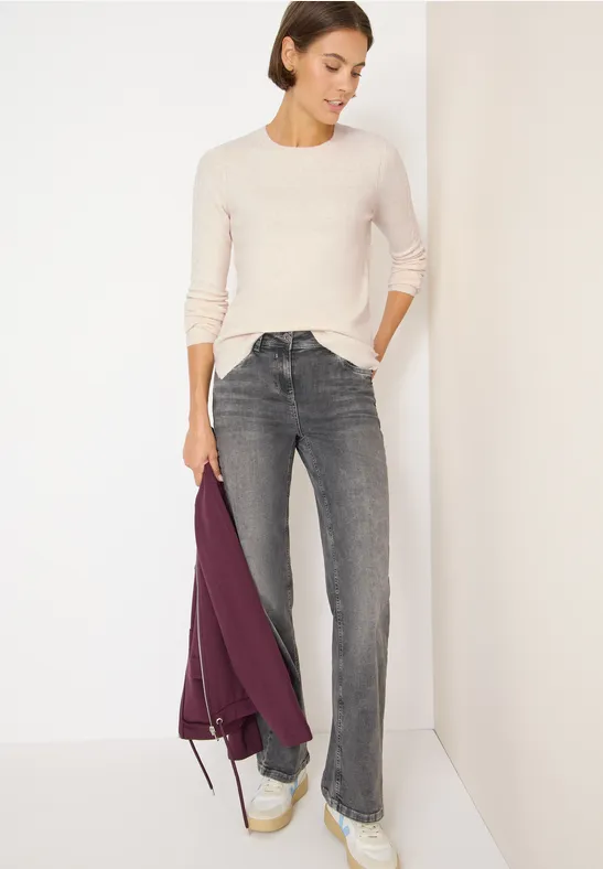 Damen Beige Zopfmuster Ärmel Pullover