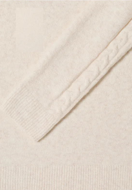 Damen Beige Zopfmuster Ärmel Pullover