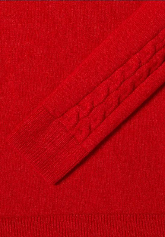 Rundhals-Pullover mit Zopfstrickärmeln