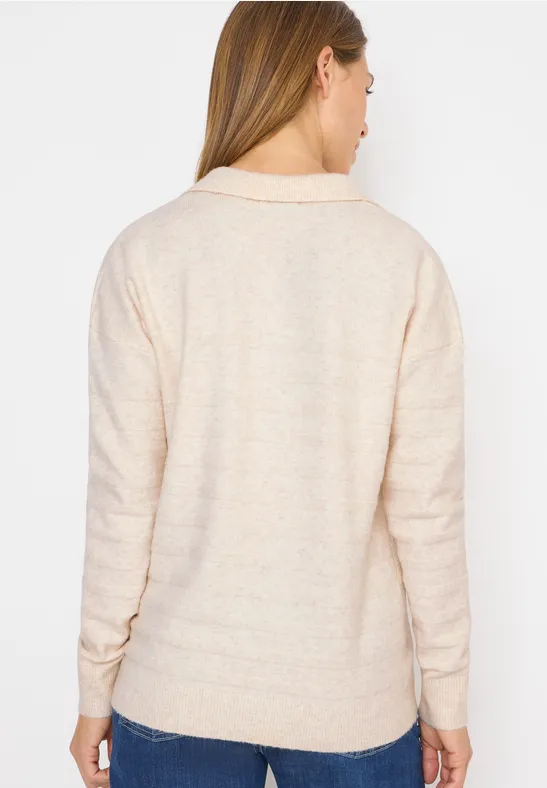 Damen Strickoberteil mit Struktur und Polokragen