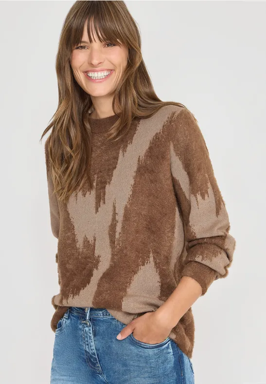 Gemusterter Strickpullover mit Rundhalsausschnitt