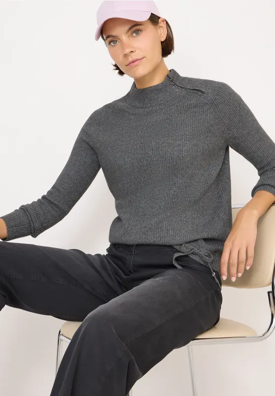 Damen Strukturpullover mit Reißverschluss