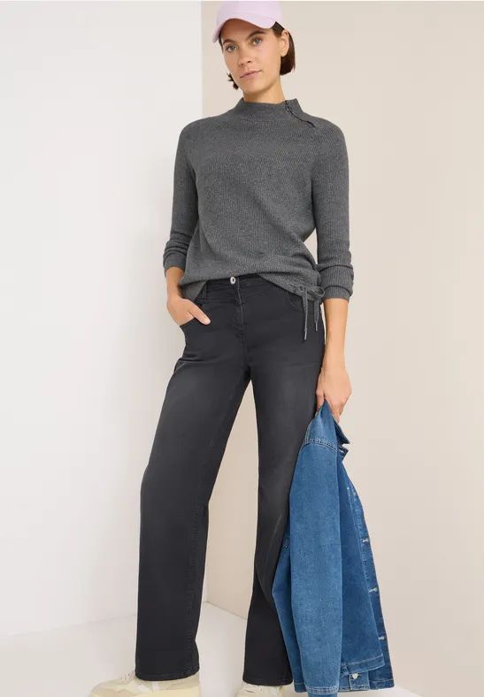 Damen Strukturpullover mit Reißverschluss