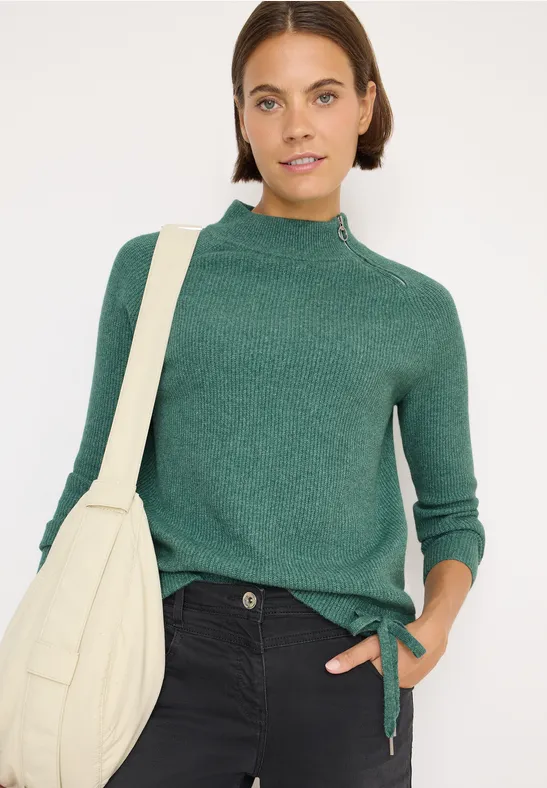 Strickpullover mit Reißverschluss-Rollkragen