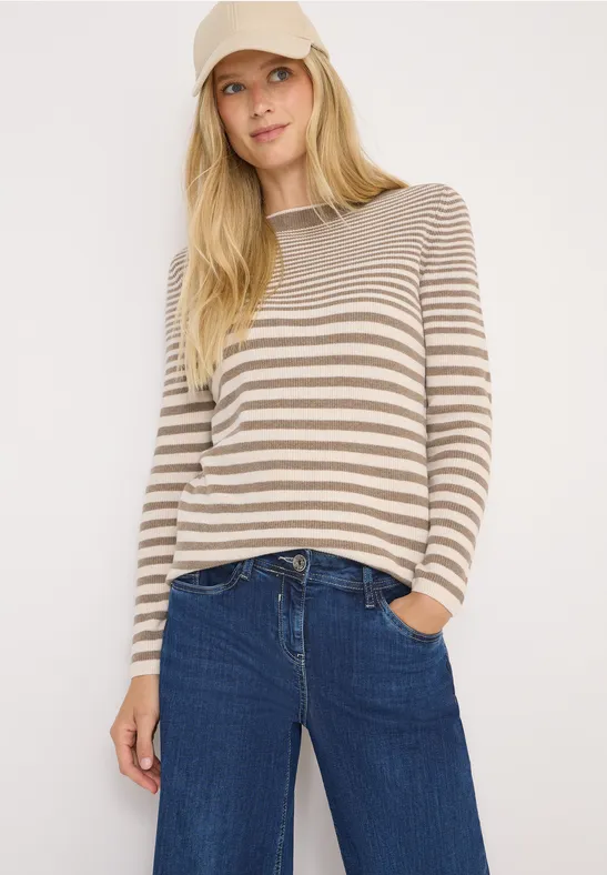 Gestreifter Strickpullover aus Baumwollmischung