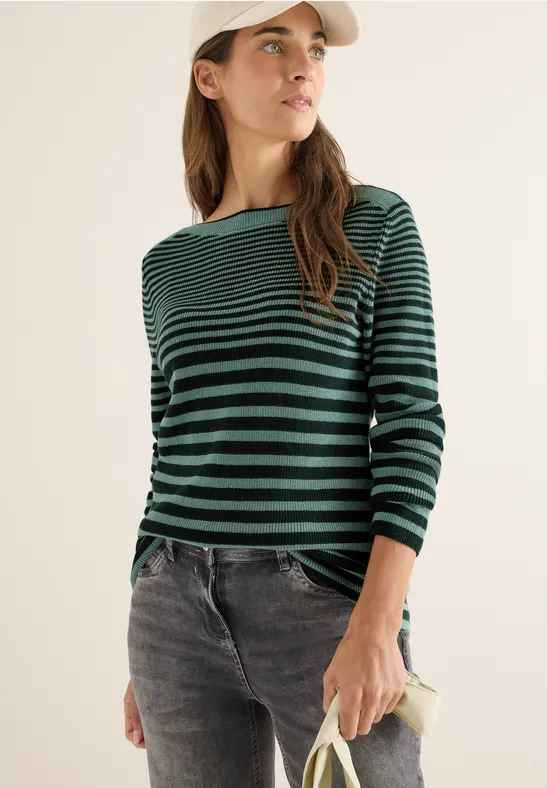Gestreifter Baumwoll-Strickpullover