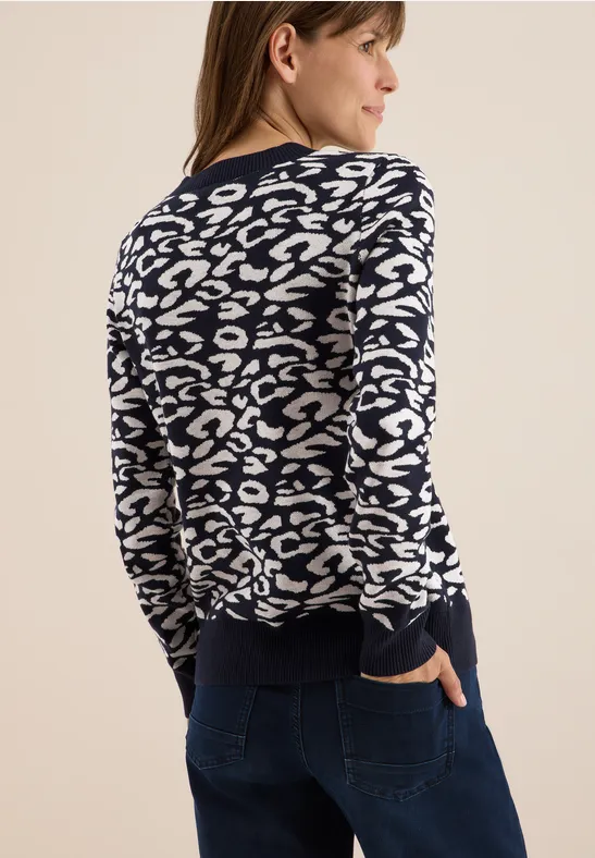 Jacquard Strickpullover mit Leopardenmuster