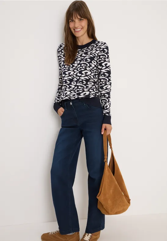 Jacquard Strickpullover mit Leopardenmuster