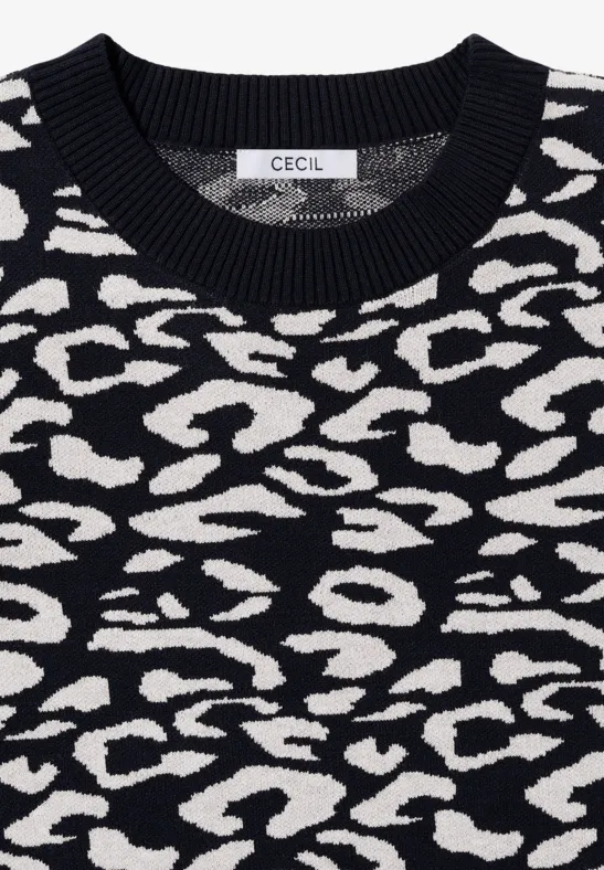 Jacquard Strickpullover mit Leopardenmuster