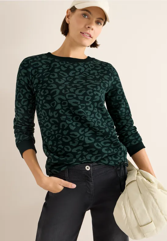 Grünes Sweatshirt mit Leopardenmuster und Kordelzug