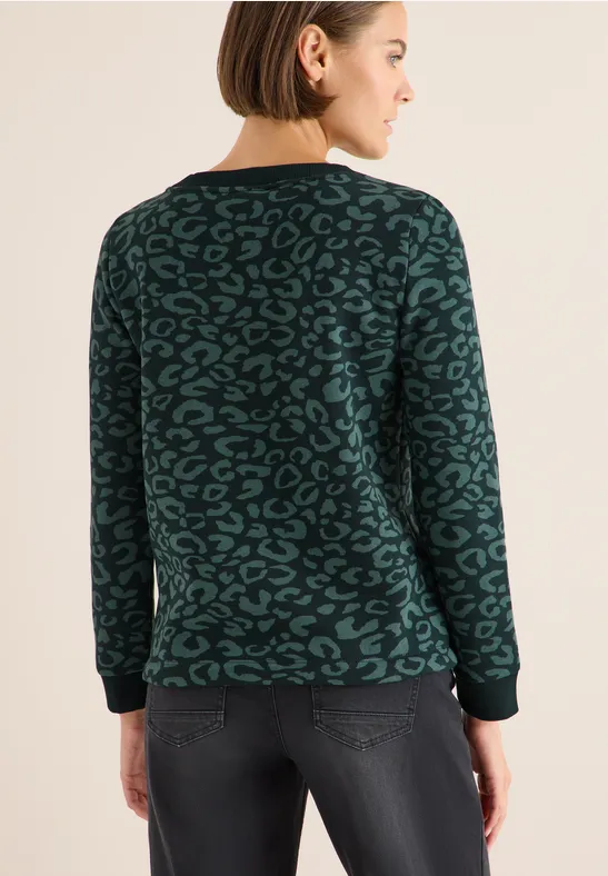 Grünes Sweatshirt mit Leopardenmuster und Kordelzug