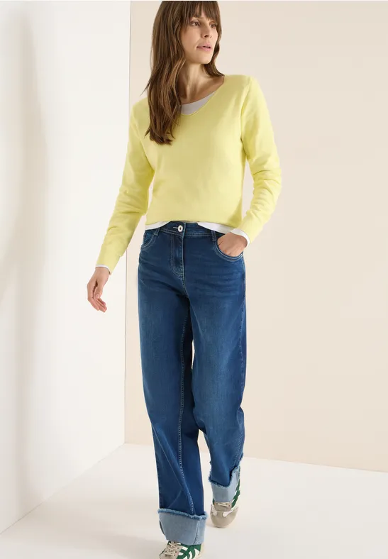 Klassischer V-Ausschnitt Strickpullover aus Baumwolle