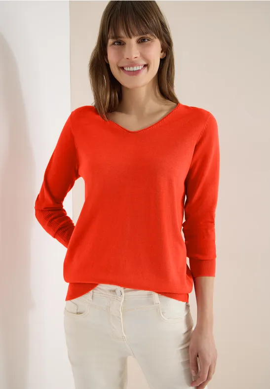 Bequemer V-Ausschnitt Baumwoll Strickpullover