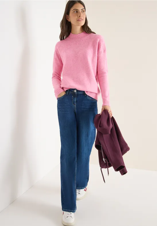 Jacquard Strickpullover mit Stehkragen