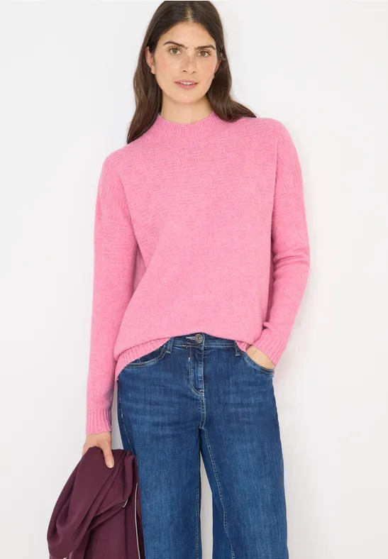 Jacquard Strickpullover mit Stehkragen
