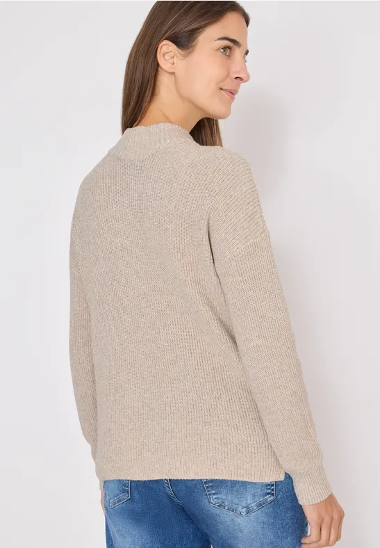 Damen Strickpullover mit Troyerkragen und Reißverschluss