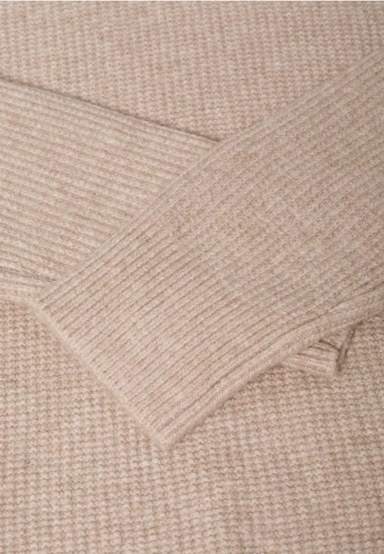 Beige Strukturierter Rollkragen Strickpullover