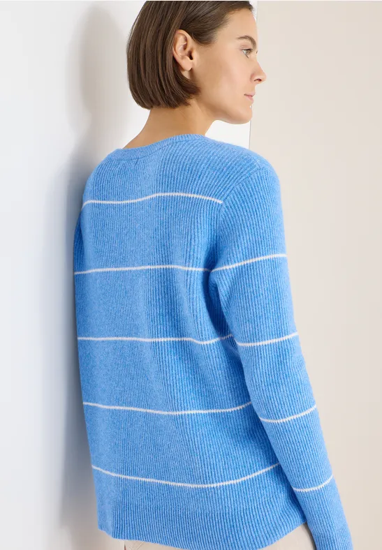 Gestreifter Baumwoll-Pullover mit Rundhalsausschnitt