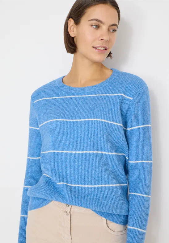 Gestreifter Baumwoll-Pullover mit Rundhalsausschnitt