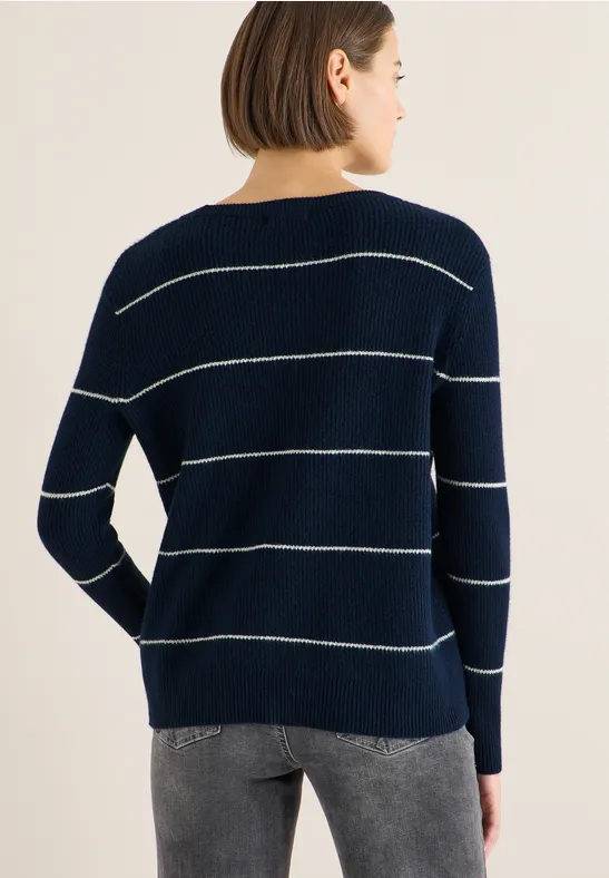 Gestreifter Baumwoll-Pullover mit Rundhalsausschnitt
