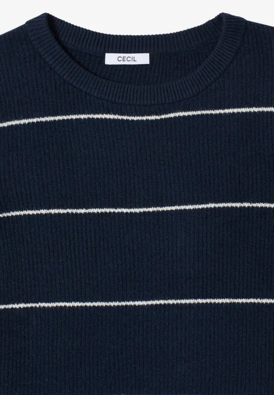 Gestreifter Baumwoll-Pullover mit Rundhalsausschnitt