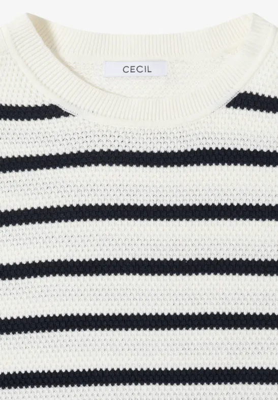 Gestreifter Baumwoll-Pullover mit Rundhalsausschnitt