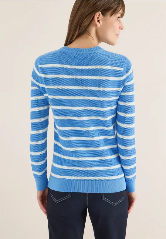 Gestreifter Baumwoll-Pullover mit Rundhalsausschnitt
