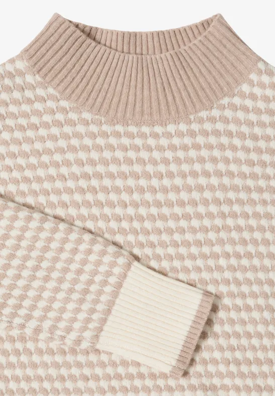 Gemusterter Strickpullover mit Stehkragen