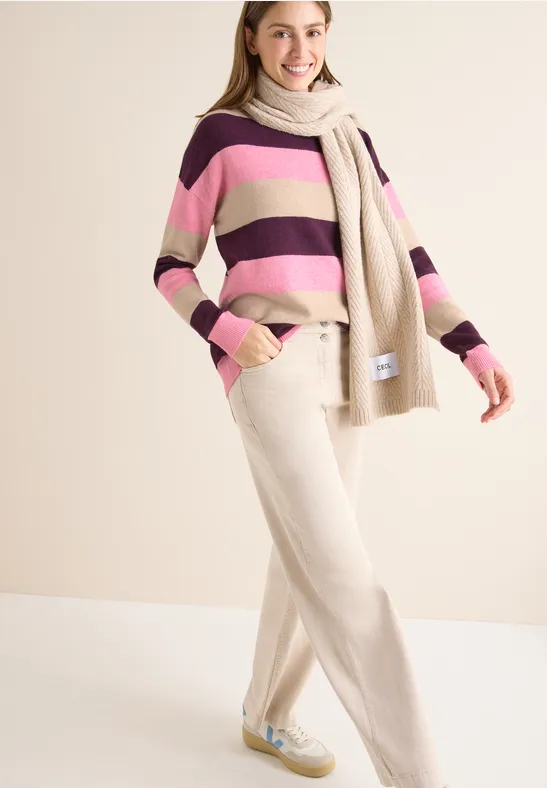 Gestreifter Strickpullover mit Rundhalsausschnitt