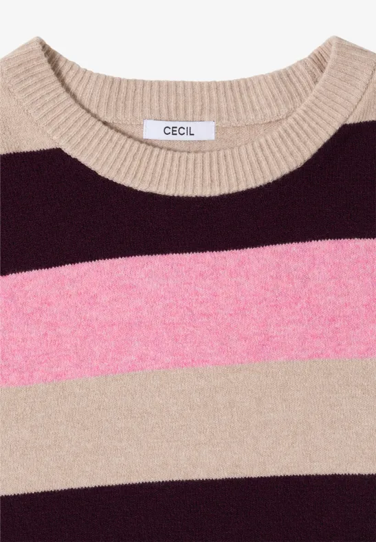 Gestreifter Strickpullover mit Rundhalsausschnitt